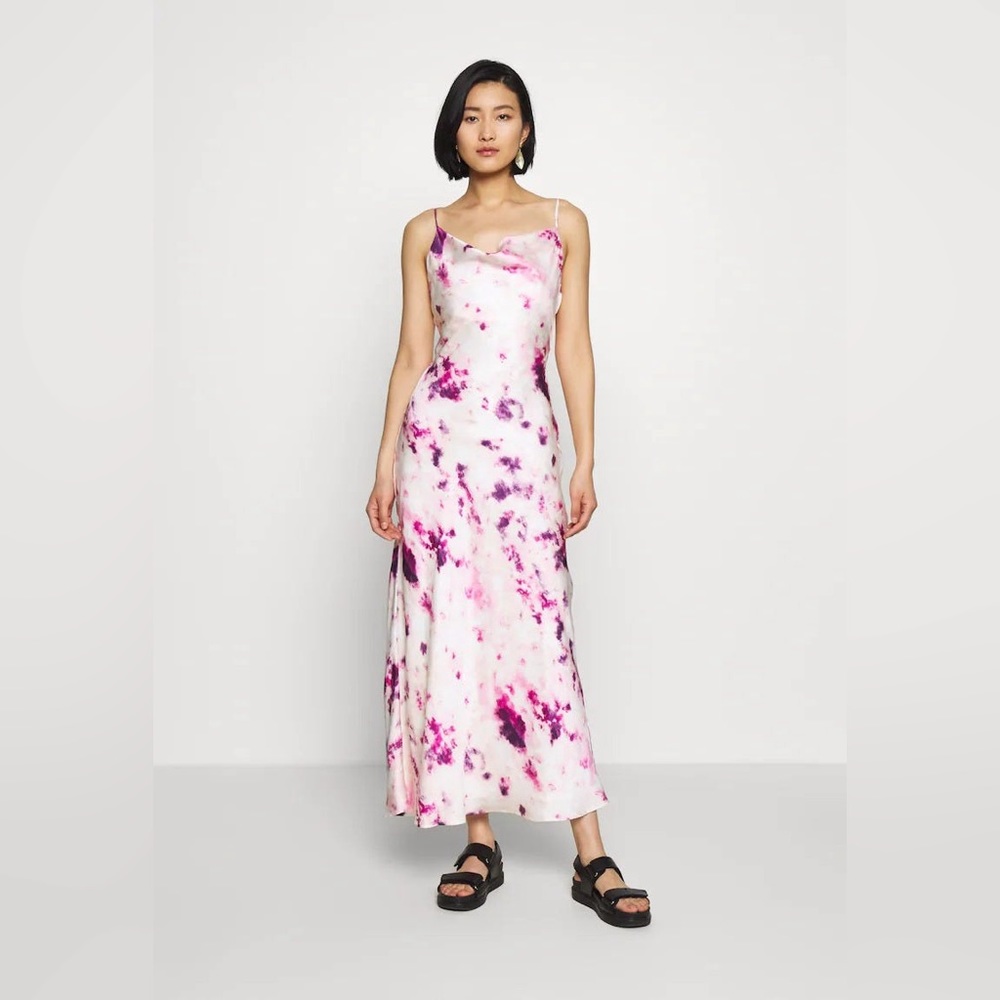 Bardot Purple Tie-Dye Cowl Neck Spaghetti Slip Sheath Dress